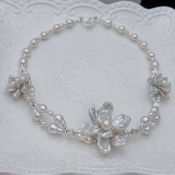 X528 Handmade Freshwater Baroque Pearl Choker Necklace - Picture 4 of 8